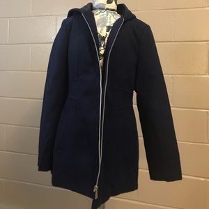 Hooded Medium Navy Blue Coat